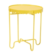 Baxton Studio Laverne Yellow Metal Side Table with Scalloped Tray Top - Round Accent Table with Decorative Base for Indoor or Semi-Outdoor Use Baxton Studio restaurant furniture, hotel furniture, commercial furniture, wholesale living room furniture, wholesale end table, classic end table